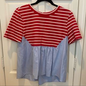 *HP* Anthropologie- red and white stripe and light blue shirt. Size small